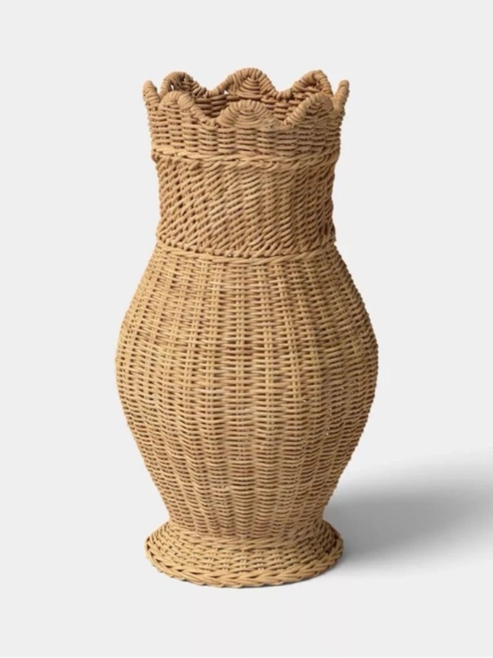 NEW! Threshold- Scalloped Edge Rattan Woven Vase with Glass Liner, 16”